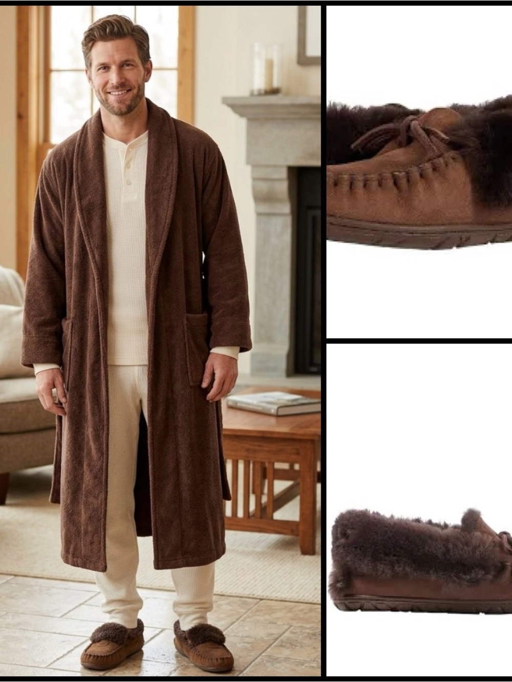 L.L. Bean Wicked Good Men's Brown Plush Fuzzy Moccasin Loungewear Slippers 10W